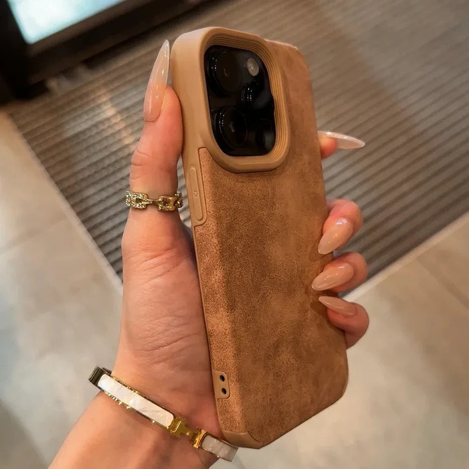 Luxury Matte Soft Leather Desert Gold Phone Case For iPhone