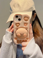 Cute Bear Hidden Holder Stand Silicone Case For iPhone