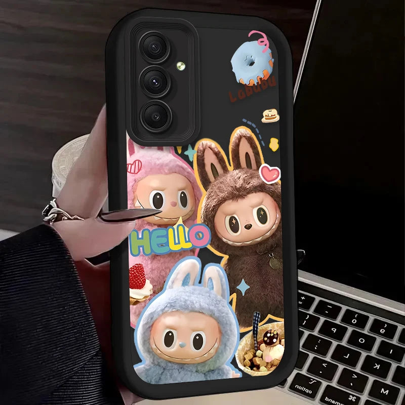 Fluffy Cute Labubu Silicone Case – Shockproof Matte Cover for Samsung S25 to A06 Series | CaseBox BD