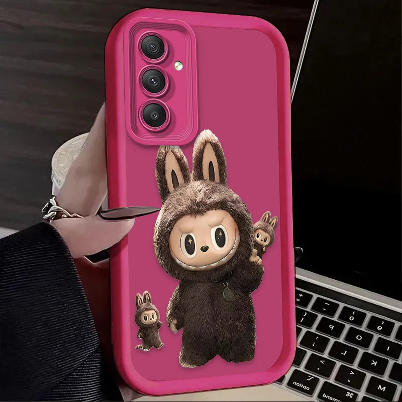 Fluffy Cute Labubu Silicone Case – Shockproof Matte Cover for Samsung S25 to A06 Series | CaseBox BD