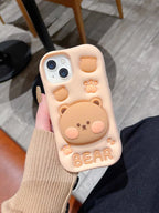 Cute Bear Hidden Holder Stand Silicone Case For iPhone