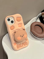 Cute Bear Hidden Holder Stand Silicone Case For iPhone