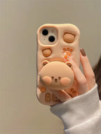 Cute Bear Hidden Holder Stand Silicone Case For iPhone