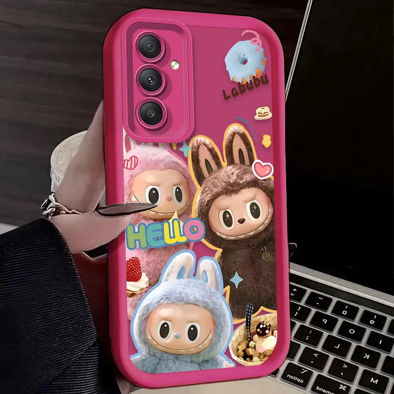 Fluffy Cute Labubu Silicone Case – Shockproof Matte Cover for Samsung S25 to A06 Series | CaseBox BD