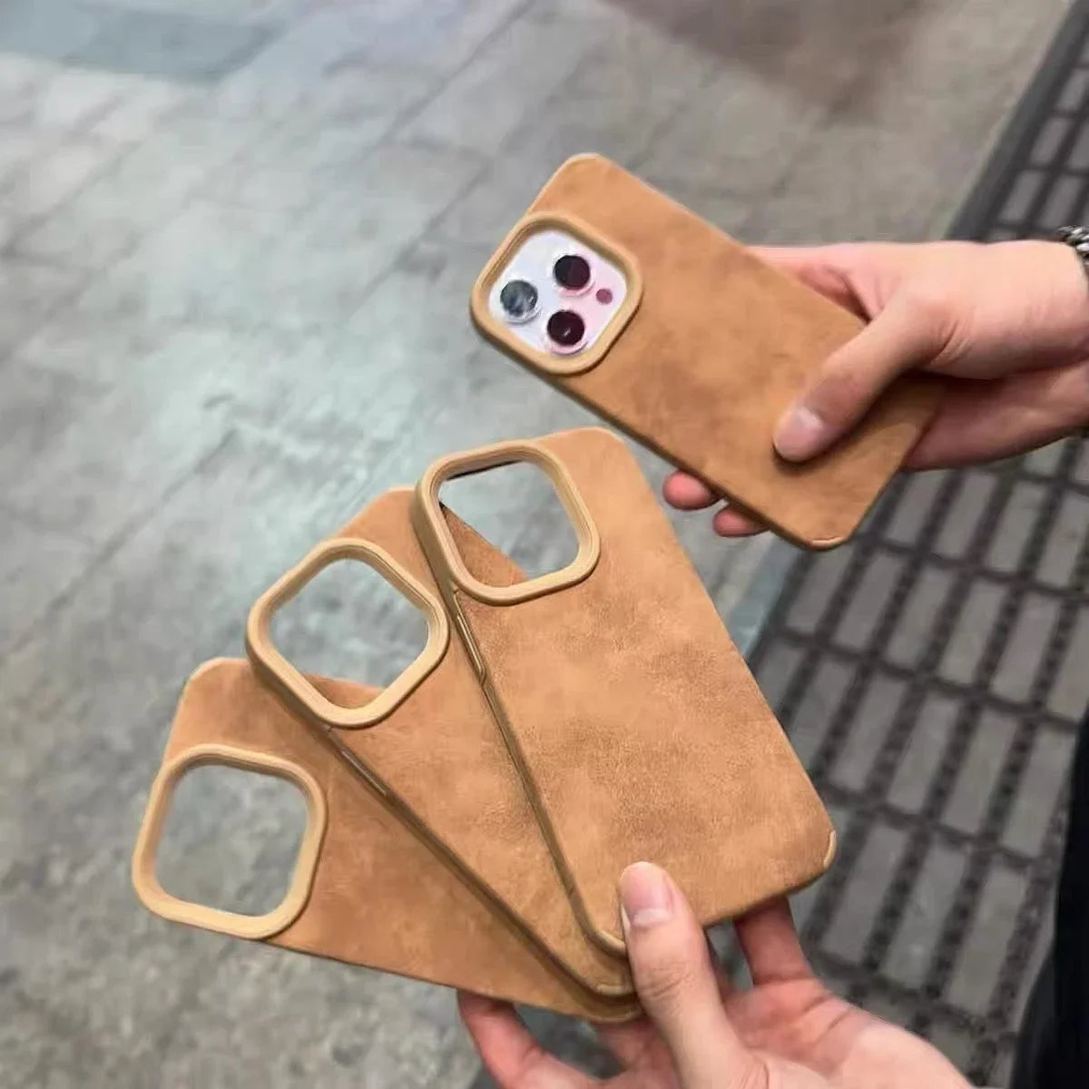 Luxury Matte Soft Leather Desert Gold Phone Case For iPhone