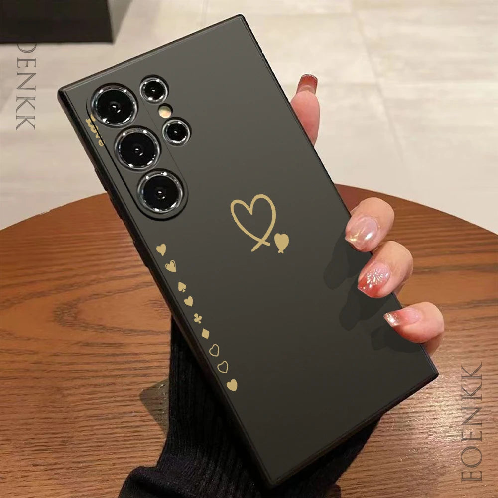 Black Heart Silicone Case – Samsung S21/S22/S23/S24/Note 10/20 Lite | Anti-Drop & Stylish Gift | CaseBox BD