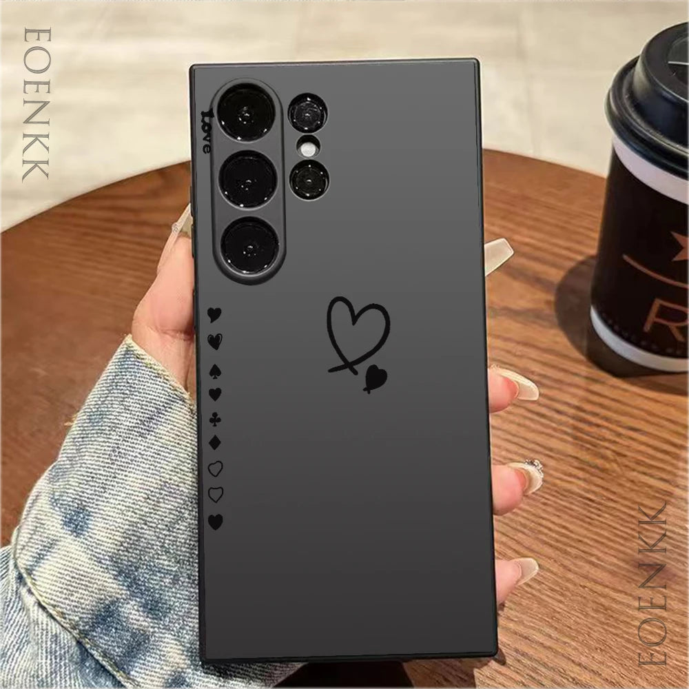 Black Heart Silicone Case – Samsung S21/S22/S23/S24/Note 10/20 Lite | Anti-Drop & Stylish Gift | CaseBox BD