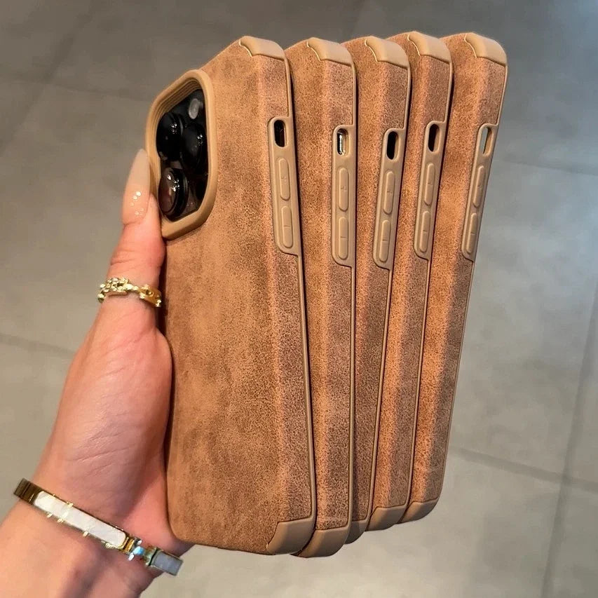 Luxury Matte Soft Leather Desert Gold Phone Case For iPhone