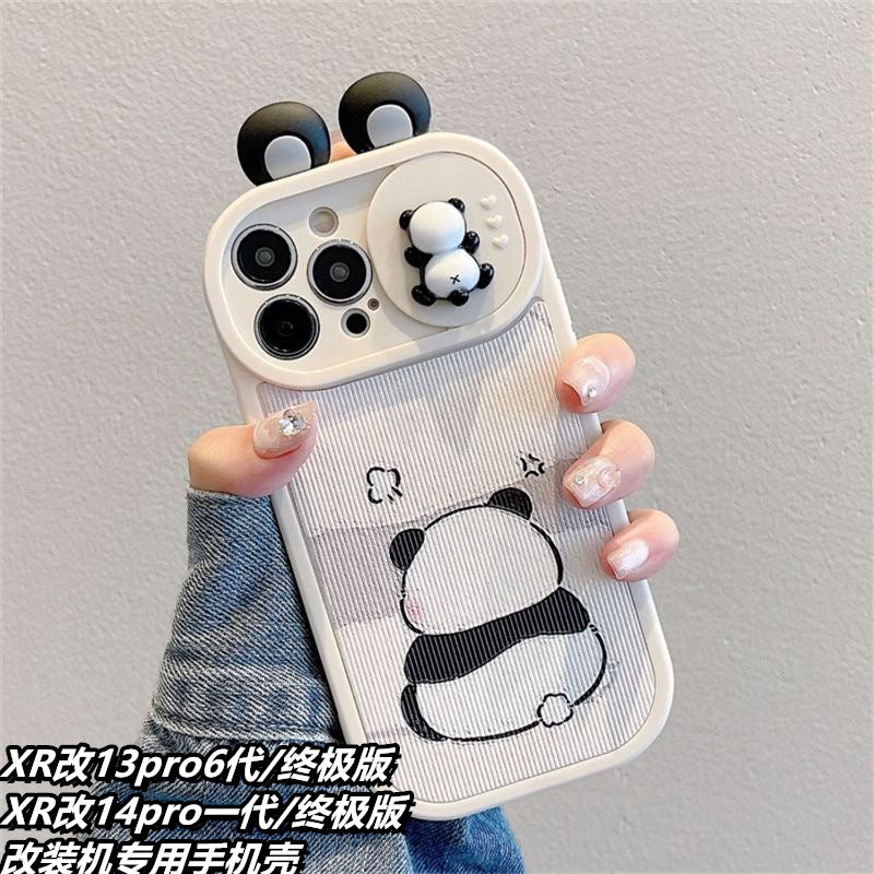 Cute Panda Slide Camera Protection Silicone  Case For iPhone
