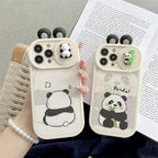 Cute Panda Slide Camera Protection Silicone  Case For iPhone