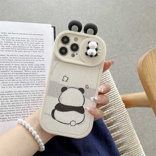 Cute Panda Slide Camera Protection Silicone  Case For iPhone