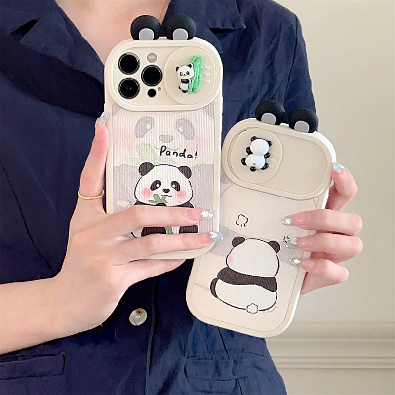 Cute Panda Slide Camera Protection Silicone  Case For iPhone